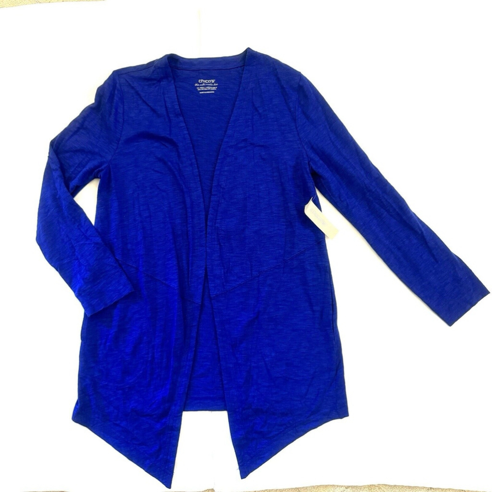 NWT CHICO'S Ultimate Tee Long Cardigan Topper Top-Layer Ultramarine Blue Size S